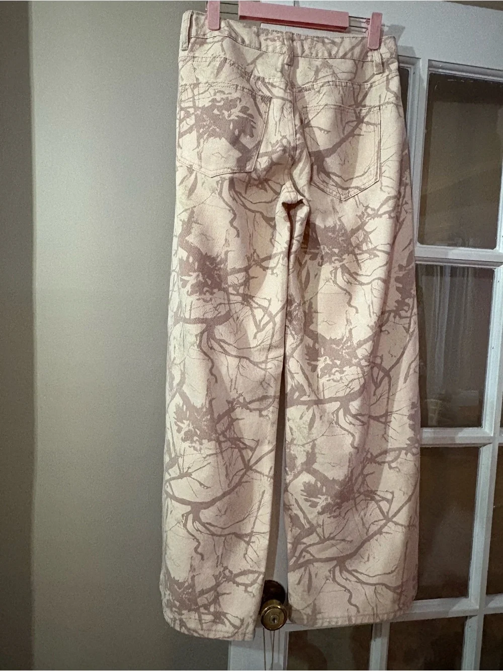 NWT- Wide Leg High-Rise Jeans - Beige Camo Tree Branch Print